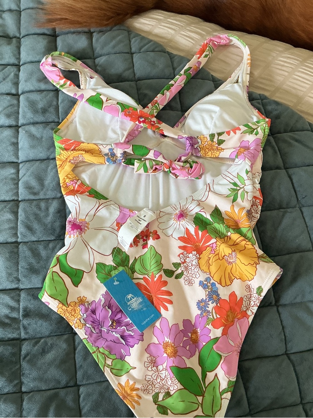 Cupshe Floral One-Piece Swimsuit in White with Yellow, Purple, Green and Pink - Picture 2 of 3